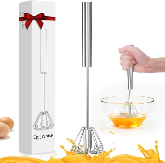 OOKUU Stainless Steel Egg Whisk, Semi Automatic Whisk Blender - Versatile Tool for Blending, Whisking, Beating & Stirring (12in)