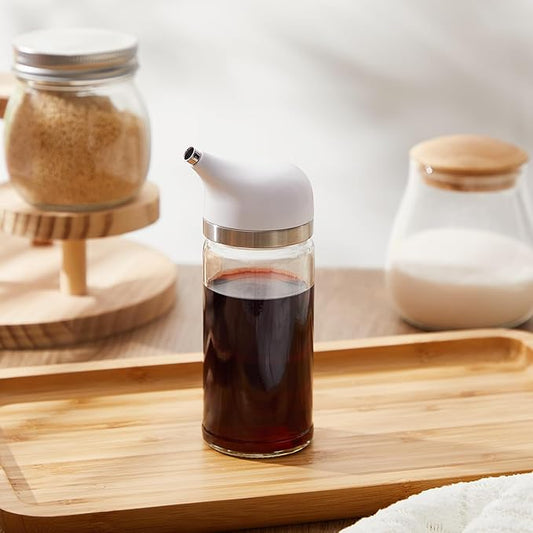 1 Pcs Cruet Dispenser Set 6 oz, White Glass Soy Sauce Dispenser, Small Olive Oil and Vinegar Bottles, Soy Sauce Bottle, Non Drip Spout Cruet Bottle for Kitchen Cooking