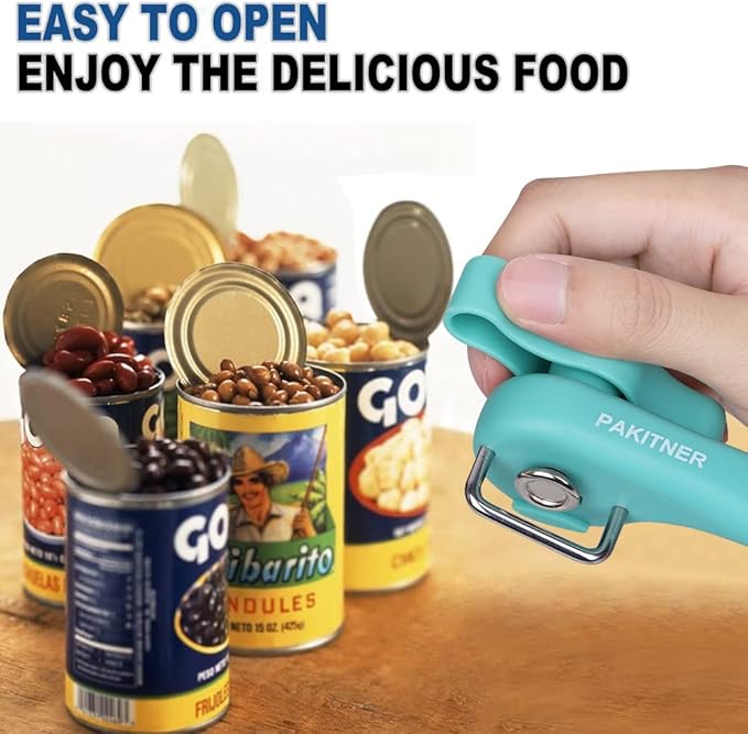 PAKITNER- Cut safe Manual can opener smooth edge - handheld Side cut can opener, Ergonomic Smooth Edge, Food Grade Stainless Steel Cutting Can Opener for Home, Kitchen & Restaurant, Green