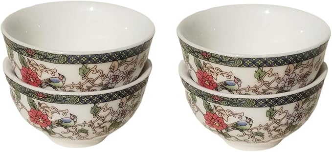 Liang baobao Chinese Traditional Tea Tasting Cup Set of 4, 40ml White Porcelain Mini Cups for Gongfu Tea Ceremony (Bird and flower)