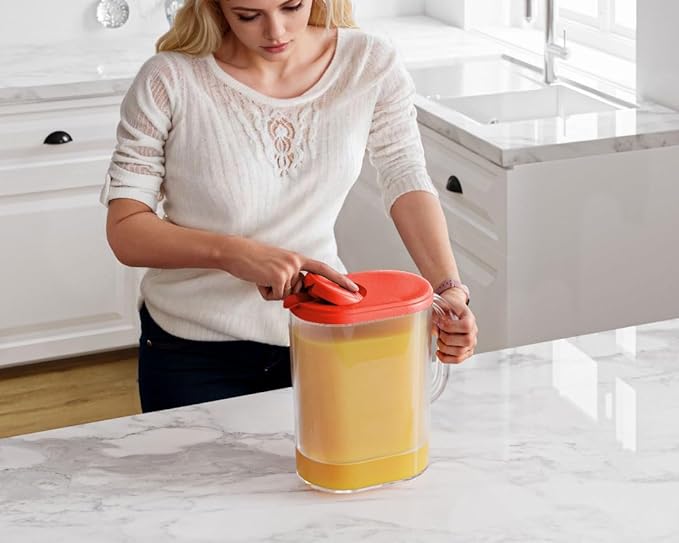Tribello Pitcher with Lid 1 Gallon, Slim Clear Plastic Water Jug with Pivot-top Spout Lids, Iced Tea Pitcher for Fridge, Freezer/Dishwasher Safe, and BPA/Phthalate Free