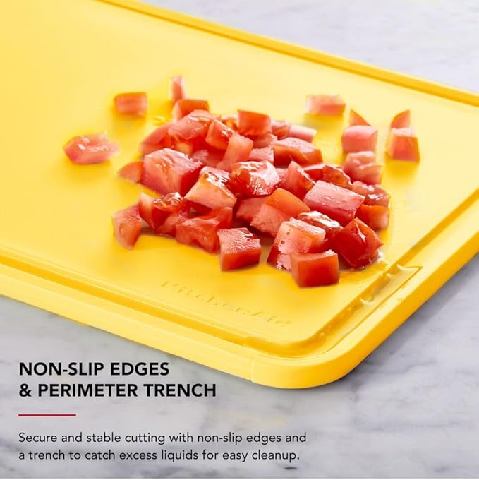 KitchenAid Classic Plastic Cutting Board with Perimeter Trench and Non Slip Edges, Dishwasher Safe, 11 inch x 14 inch, Butter