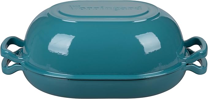 Enameled Cast Iron Sourdough Bread Oven, Dutch Oven, Loaf Cast Iron Bread Pan for Homemade Bread Baking, Meatloaf Pan with Lid, 7QT, Bluegreen