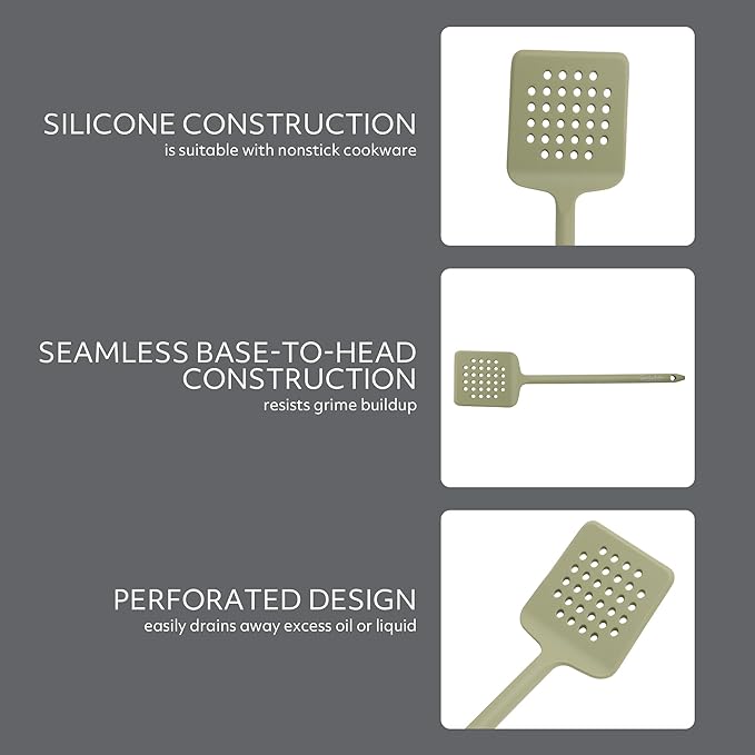 Sur La Table Kitchen Essential Mealcraft Silicone Slotted Turner - Juniper Green