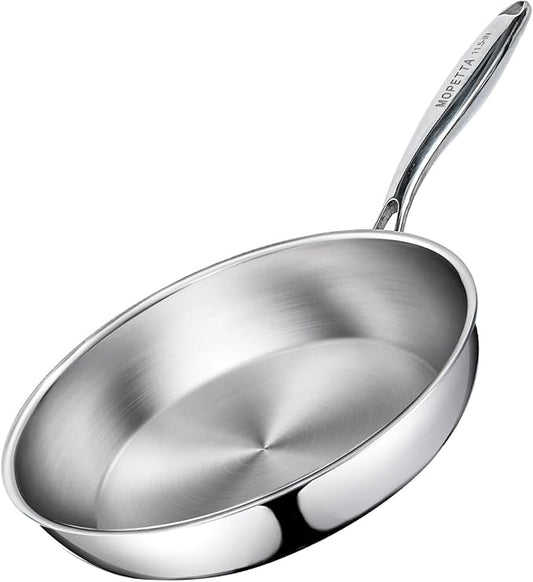 11.5 inch Tri-Ply Stainless Steel Frying Pan,No Coatings PFOA&PTFE Free Skillets,Chef's Pans,Dishwasher and Oven Safe Cookware, Compatible with All Cooktops