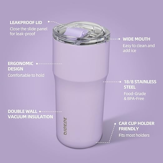 BJPKPK Insulated Tumbler,20oz Stainless Steel Tumbler with lid,Double Wall Travel Coffee Mug Thermal Cup,Keep Drinks Cold and Hot,Lavender