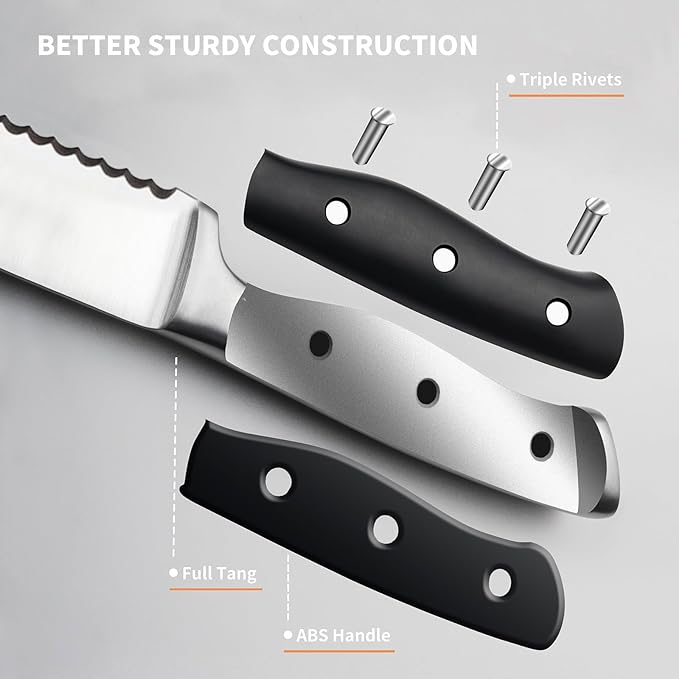 Alata 6-Piece Steak Knives Set, 4.7 Inch with Serrated Edge Razor-Sharp Dinner Knives, Full-Tang Construction
