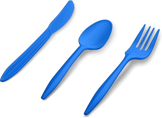 1000 Count Blue Silverware Set, 334 Plastic Forks, 333 Spoons, 333 Knives, Medium Weight BPA Free Disposable Cutlery Set, Bulk Combo Pack Flatware Set for Party Supplies