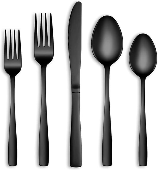 30 Pcs Black Silverware Set, Stainless Steel Flatware Set Service for 6, Mirror Polished Cutlery Utensil Set, Durable Home Kitchen Eating Tableware Set, Include Fork Knife Spoon Set, Dishwasher Safe