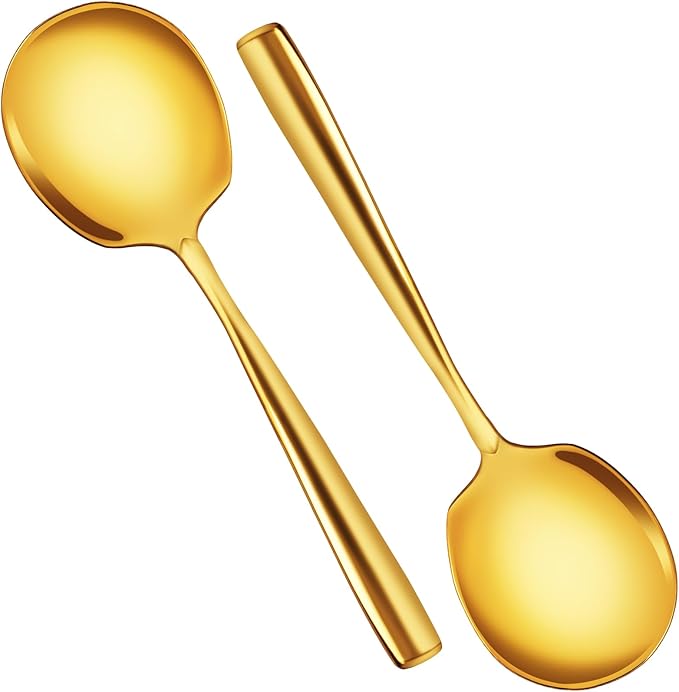 Gold Serving Spoons, Extra Large Serving Spoons Set- 12-Inch Stainless Steel Serving Utensils for Buffet for Buffet, Parties, Catering, Banquet - Dishwasher Safe (2-Pack, Gold)