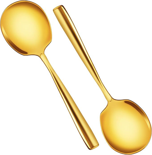 Gold Serving Spoons, Extra Large Serving Spoons Set- 12-Inch Stainless Steel Serving Utensils for Buffet for Buffet, Parties, Catering, Banquet - Dishwasher Safe (2-Pack, Gold)
