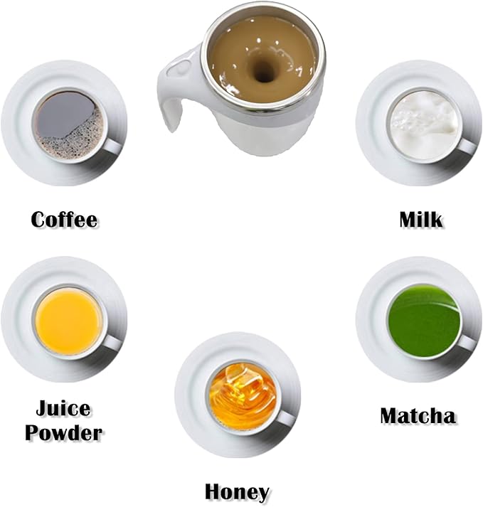 Self Stirring Mug - Rechargeable Automatic Magnetic Electric Coffee Mug, Rotating Cute Mixing Cup Tasse, To Stir Office/Kitchen/Travel/Home Coffee/Tea/Hot Chocolate/Milk-450 ml/15.2 oz(White)
