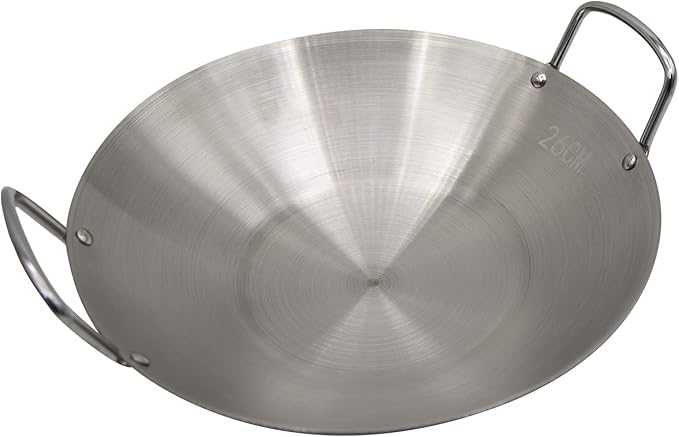 Stainless Steel Wok 10 Inch/ 26cm, Round Bottom Dual- Handled Heavy Wok, Traditional Canton Style Frying Pan Multi- Cooking Wok Stir Fry Pan for Kitchen Restaurant Home (Small)