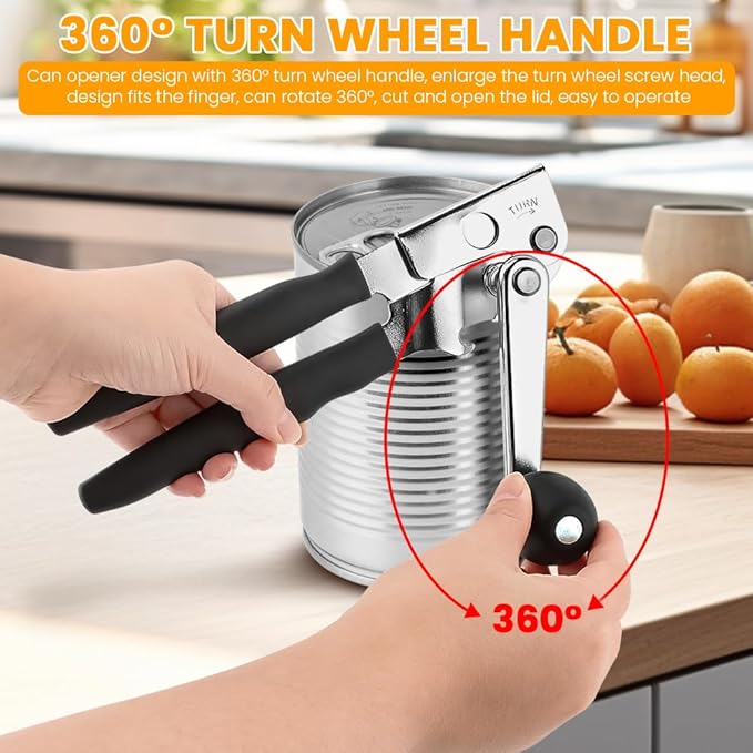 Commercial Can Opener, Crank Can Openers Manual, Heavy Duty Handheld Stainless Steel Cans Opener Bottle Openers with Long 360° Turn Wheel Handle for Seniors Kitchen(SIZE:Non-magnetic)