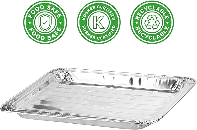 PARTY BARGAINS Aluminum Broiler Pans 4 Pack, Heavy-Duty Disposable Grill & Roasting Pans for BBQ, Oven & Catering, Ribbed Bottom for Even Heat - (Max 240°C)
