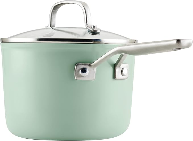 KitchenAid Hard Anodized Ceramic Nonstick Cookware Sauce Pan with Lid, 3 Quart - Pistachio