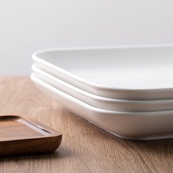 DELLING 12 Inch Serving Platter Set of 3, White Rectangular Serving Plates, Porcelain Serving Trays for Party Entertaining, Large Platters for Meat Sushi Appetizer, Oven Microwave Dishwasher Safe