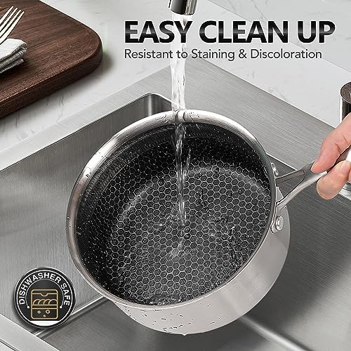MICHELANGELO Triply Stainless Steel Pot Set, Hybrid Nonstick Saucepan Set with Lids, Induction Compatible Heavy Duty Sauce Pan 1QT & 2QT & 3QT, Honeycomb Interior, Dishwasher Safe Cookware - 6 Piece