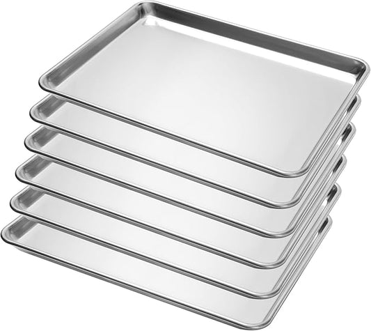 6 Pack Half Size Baking Sheet Pan Aluminum Commercial Pan for Oven Freezer Bakery Hotel Restaurant 18" × 13"