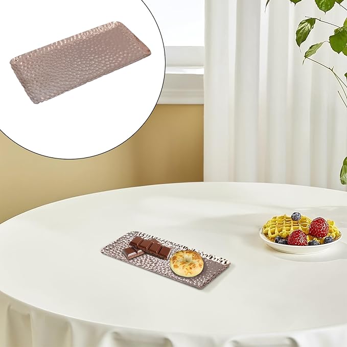 Antrader Hammered Rectangular Platter Serving Tray,Stainless Steel Decorative Storage Tray,Rose Gold(7.7-Inch by 3.7-Inch)