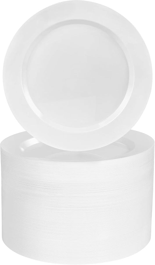 BESTVIP 100PCS 7 Inch White Plastic Dessert Plates, Disposable Plate for Appetizers, Small Cakes, Small Heavy Duty Disposable Plastic Plates for Parties, Wedding and Birthday