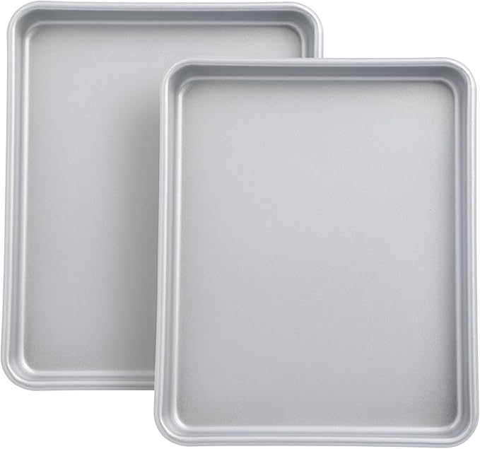 Toaster Oven Pans for Baking, 2-PACK 11-Inch Nonstick Baking Trays, 57% Thicker Cookie Sheet Pans Set, Dishwasher Safe and Heavy Duty Small Replacement Trays for Oven (Silver)