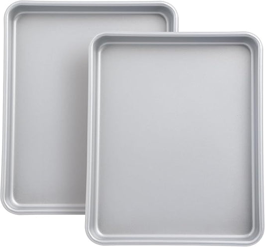 Toaster Oven Pans for Baking, 2-PACK 11-Inch Nonstick Baking Trays, 57% Thicker Cookie Sheet Pans Set, Dishwasher Safe and Heavy Duty Small Replacement Trays for Oven (Silver)