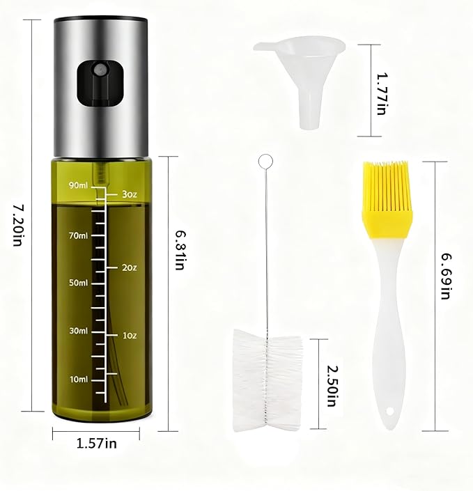 Oil Sprayer for Cooking - Olive & Avocado Oil Spray Bottle, 100ml Food Grade Glass Mister with Adjustable Nozzle for Kitchen Gadgets, Air Fryer, Salad, Frying, BBQ (2PCS)
