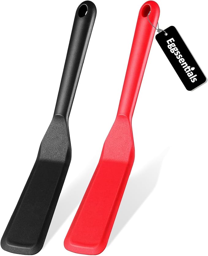 Eggssentials Pack of 2, Egg Spatula - Non-Stick, High Heat Resistant Kitchen Tools for Panckes, Eggs, Baking, Cooking, and Mixing - Red & Black