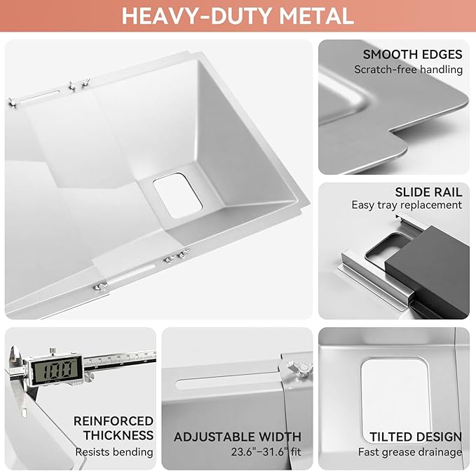 720-0888N Grease Tray with Catch Pan for Nexgrill 720-0888s 720-0830h, Charbroil, Dyna-glo, Kenmore, BHG, Backyard, Expert Most Grills, Adjustable Universal Drip Pan for 3/4/5 Burner Replacement Parts