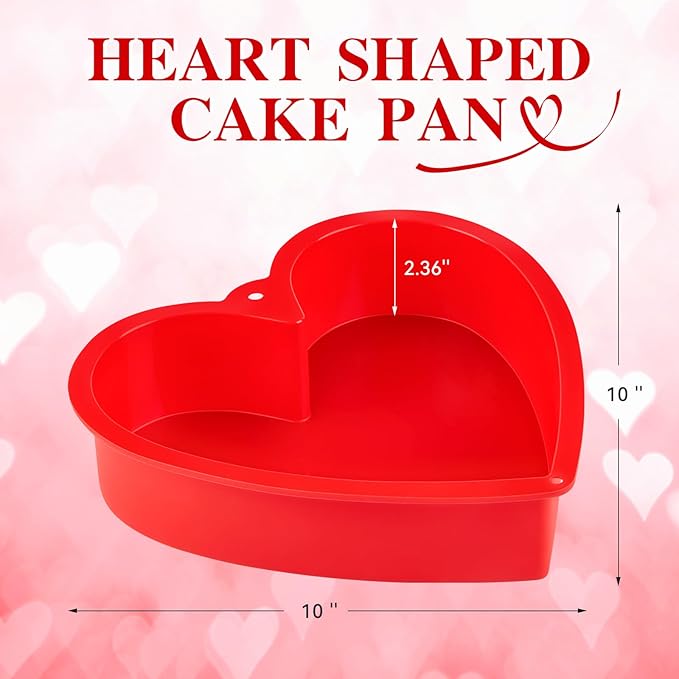 10 Inch Heart Shaped Cake Pans, 2 Pack Nonstick Large Silicone Heart Baking Molds for Mother's Day, Wedding, Birthday Party