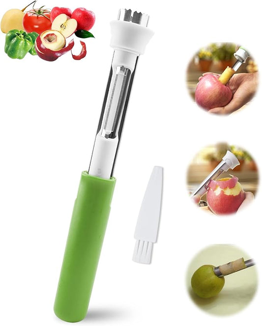 2 in 1 Apple Corer and Peeler Tool, Fruit Vegetable Corer and Peeler Tool Stainless Steel Apple Peeler Apple Corer Remover Tool Multifunction Corer Tool for Vegetable Fruit Kitchen Gadget (Green)