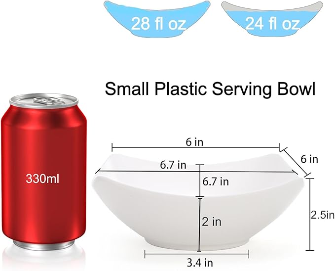 Hacaroa 16 Pack Plastic Serving Bowls, 24 Oz Small Salad Bowl Square White Candy Bowls Party Snack Bowl for Chips, Fruit, Popcorn, Dips, Entertaining, Catering, Thick Plastic