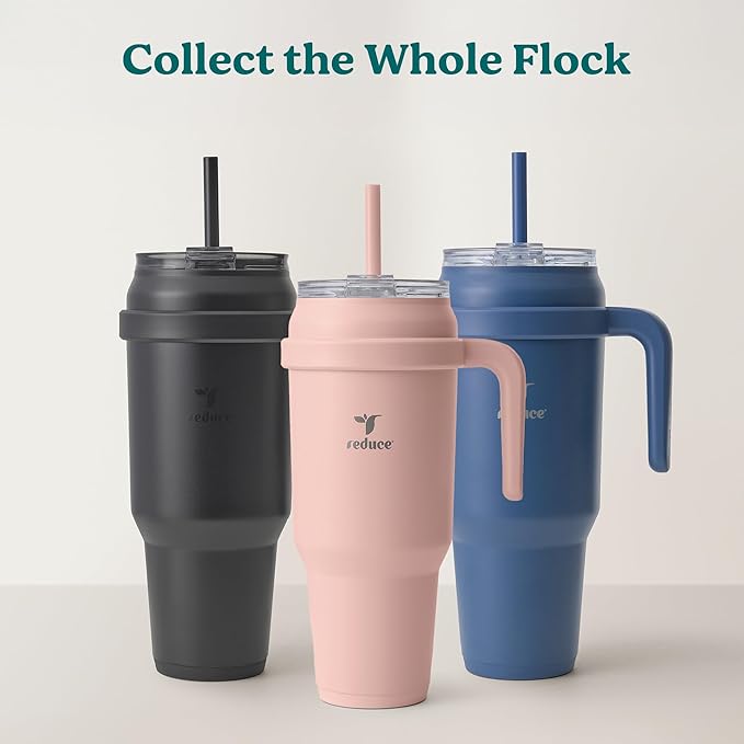 REDUCE 50 oz Stainless Steel Tumbler with Handle - Dual-Wall Vacuum Insulated Travel Mug, Sweat-Proof Lid & Reusable Straw - Keeps Drinks Cold for 24 Hrs, Fits Cupholders, Dishwasher Safe - Dark Web