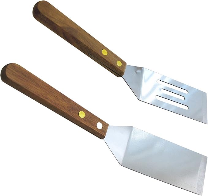 Chef Craft Set of 2 Stainless Steel Mini Wood Handle, Slotted Solid Blade Cookie Spatula, Silver