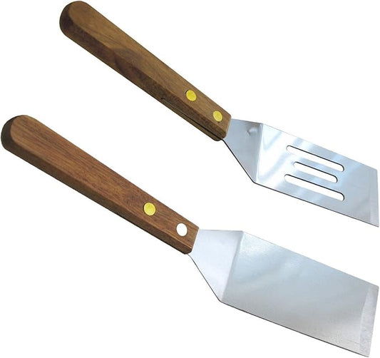 Chef Craft Set of 2 Stainless Steel Mini Wood Handle, Slotted Solid Blade Cookie Spatula, Silver