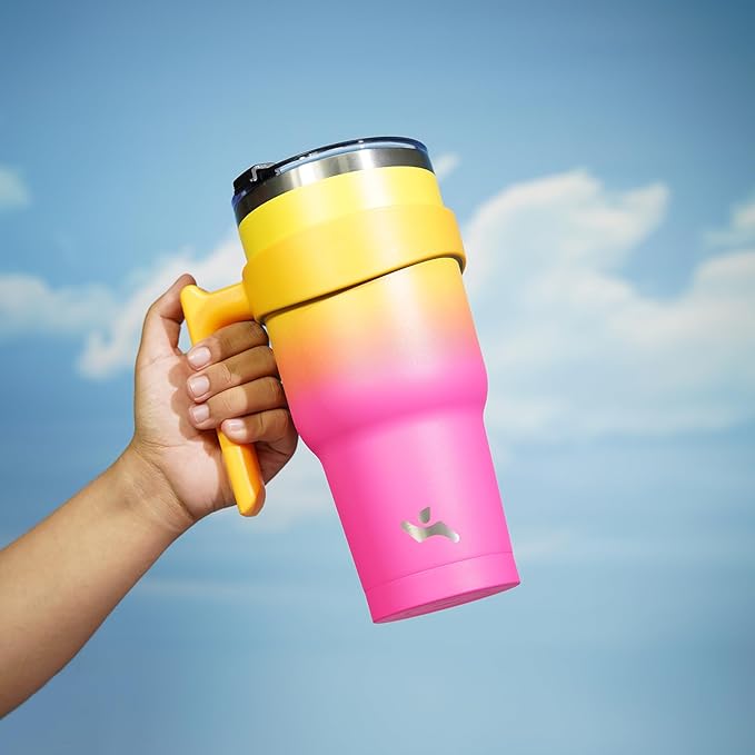 40 oz Tumbler with Handle and 2 Straw 2 Lid, Insulated Water Bottle Stainless Steel Vacuum Cup Reusable Travel Mug,Rainbow