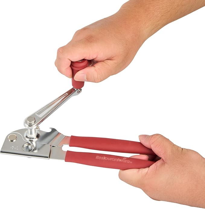 Restaurantware Stainless Steel Magnetic Manual Can Opener - 36 Pack - German Standard Red Crank Can Opener with Magnet, Ergonomic Handles, Non-Slip - Heavy-Duty Hand Can Opener, Easy Turn, Sharp Blade