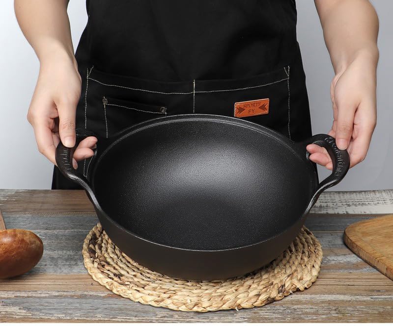 Cast Iron Wok with Dual Handle, Pre-Seasoned Stir-Fry Pans (9 inch)