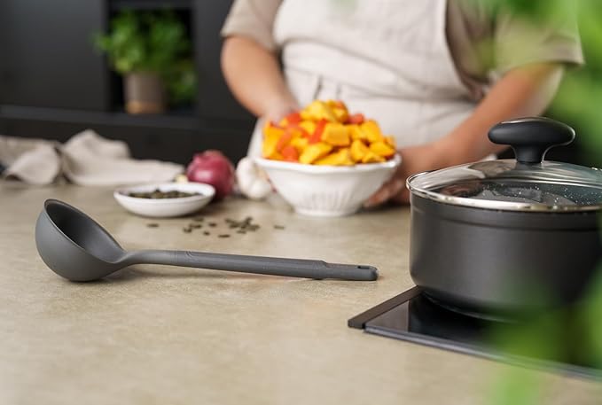Zyliss Large Ladle, Sustainable Wheatstraw/Nylon, Soup Ladle for Cooking and Serving with Heat Resistant Silicone Head, Beluga Grey, 12.5" x 3.7", Dishwasher Safe, 5 Year Guarantee