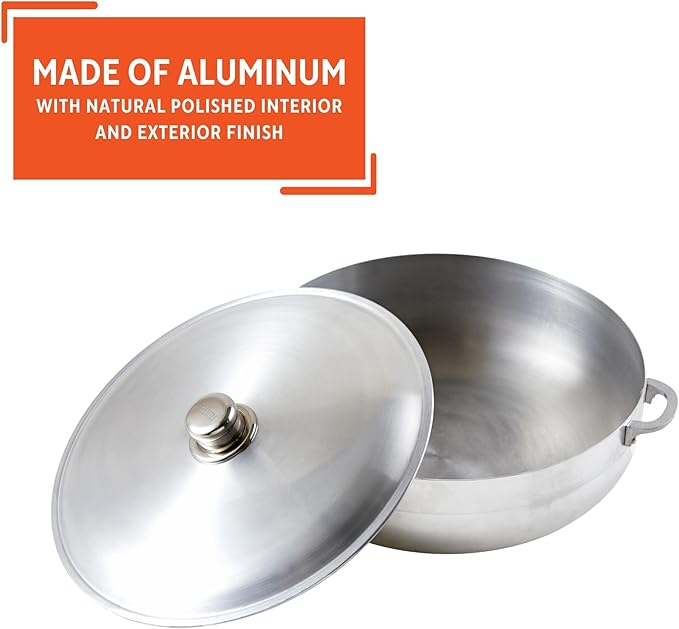 IMUSA Traditional Polished Aluminum Caldero (Dutch Oven) with Lid, 6.9 Quarts, Polished Aluminium
