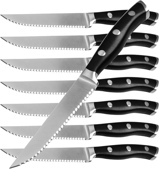 Alata 8-Piece Steak Knives Set, 4.7 Inch with Serrated Edge Razor-Sharp Dinner Knives, Full-Tang Construction