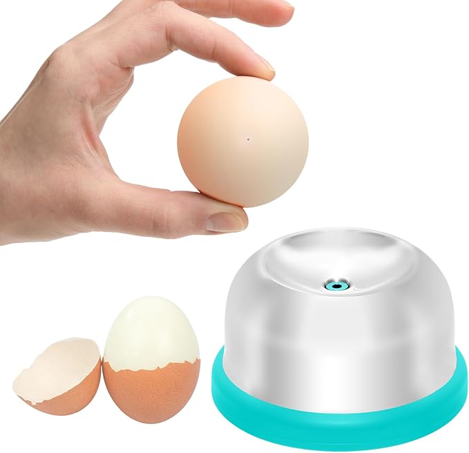 Egg Piercer for Boiling & Baking, Stainless Steel Egg Puncher with Spring-Loaded Needle & Non-Slip Base, Prevents Cracking for Perfect Hard/Soft Boiled Eggs, Eggshell Peeler Tool (Blue)