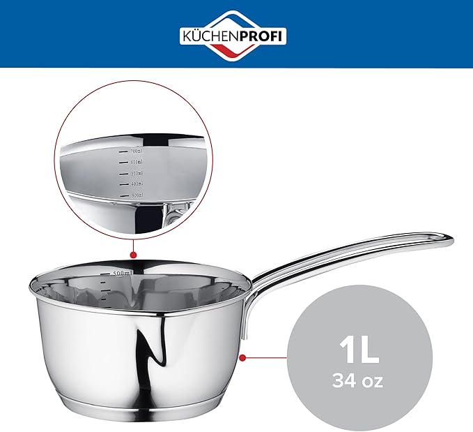 Küchenprofi Stainless Steel Saucepan with Clad Bottom, 34-Ounce