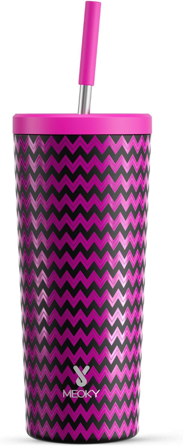 Meoky 24 oz Insulated Tumbler with Lid and Straw, Stainless Steel Vacuum Insulated Tumbler, Keeps Cold for 24 Hours, 100% Leak Proof, Fits in Car Cup Holder (Bolt)
