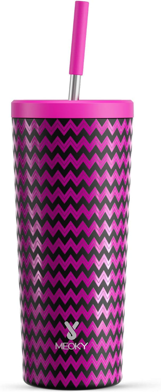 Meoky 24 oz Insulated Tumbler with Lid and Straw, Stainless Steel Vacuum Insulated Tumbler, Keeps Cold for 24 Hours, 100% Leak Proof, Fits in Car Cup Holder (Bolt)