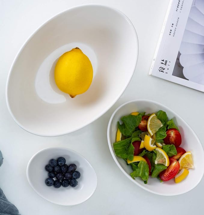 Lawei 4 Pack 9" Porcelain Serving Bowls, 36 Oz Oval Ceramic Mixing Bowls, Large Serving Dishes for Salads, Spaghetti, Dessert, Veggie, Potatoes and Fruits, Side Dishes, Microwave & Dishwasher Safe