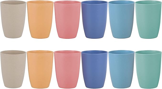 LuckyZone Wheat Straw Unbreakable Cup - 12 oz Reusable Drinking Glasses Sets for Kitchen, Home - Dishwasher Safe Tumbler - BPA Free & Eco-Friendly (12Pcs/6Color)