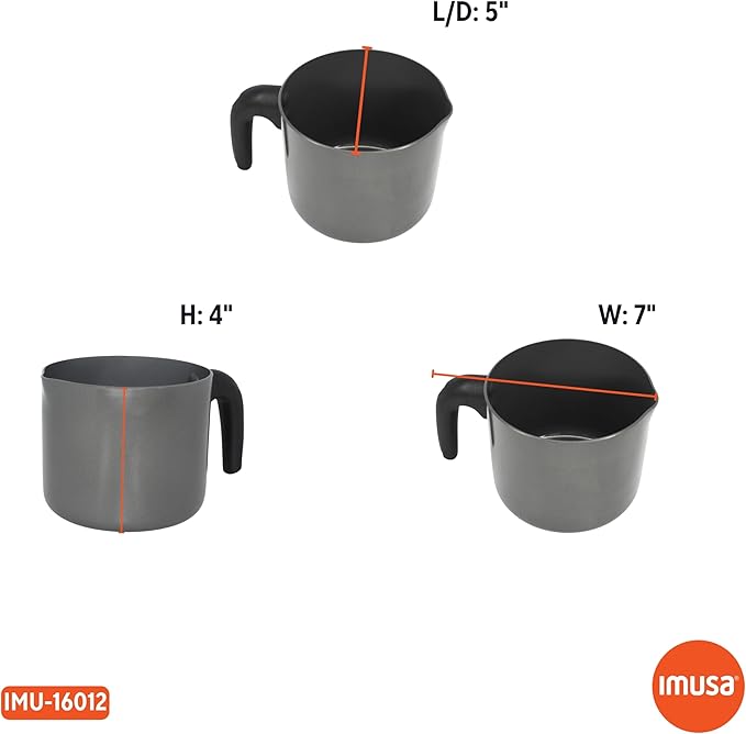IMUSA 1.3 Qt Ceramic NonStick Milk Pot with Pour Spout – PFAS Free Aluminum Saucepan for Coffee, Sauces, Soups, Stews, Hot Beverages – Gray Finish