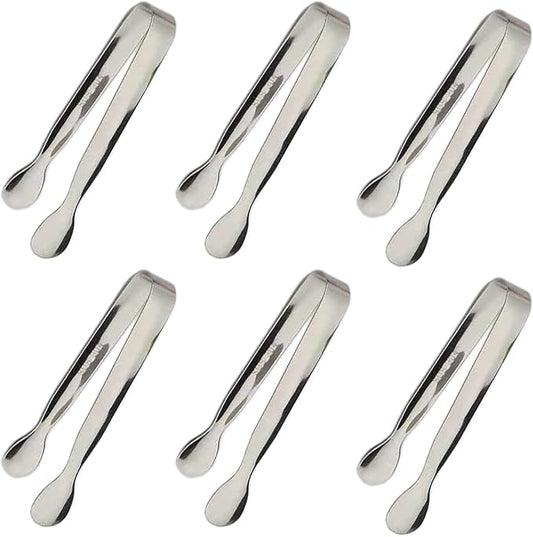 6PCS Ice Tongs Mini Sugar Tongs 4.25Inch Stainless Steel Kitchen Utensils Set,Small Serving Tong and Tiny Kitchen Tong for Appetizers,Tea Party, Coffee Bar, Desserts by Sunenlyst (Silver)